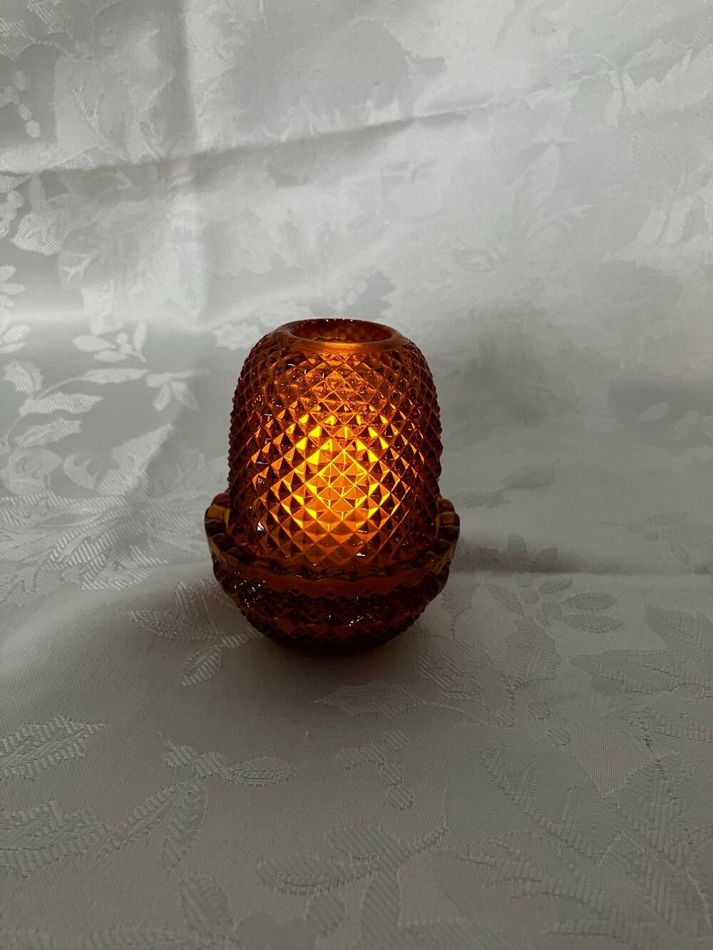 Mosser Glass Amber Fairy Lamp Glimmer Light Diamond Top Ohio Art Glass